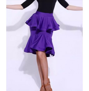 Women violet black ruffles latin dance skirts modern sasla rumba chacha jive dancing skirt for female